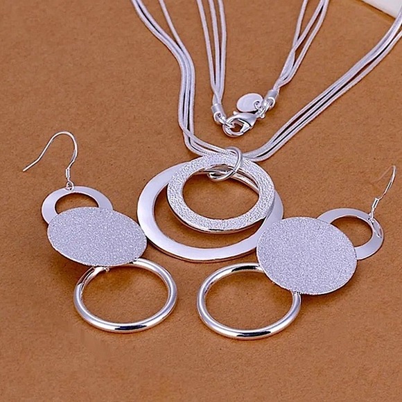 Sterling Silver Geometric Necklace Matching Earrings Set - Picture 1 of 1